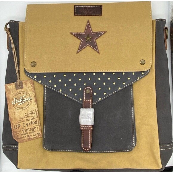 Sixtease Western Carina Shoulder Satchel Purse Leather Canvas Stars Western NWT - Picture 1 of 16